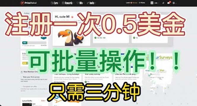 国外项目注册一次0.5美金 只需三分钟无脑操作 可批量放大 小白工作室福利-奇奇网创