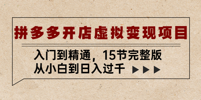拼多多开店虚拟变现项目：入门到精通，从小白到日入过千（15节完整版）-奇奇网创