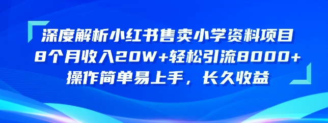 深度解析小红书售卖小学资料项目，操作简单易上手，长久收益-奇奇网创