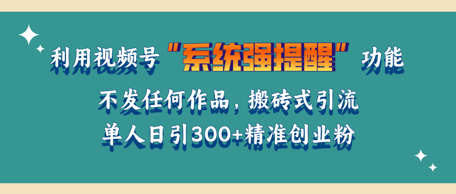 利用视频号“系统强提醒”功能,引流精准创业粉,无需发布任何作品,单人日引流300+精准创业粉-奇奇网创