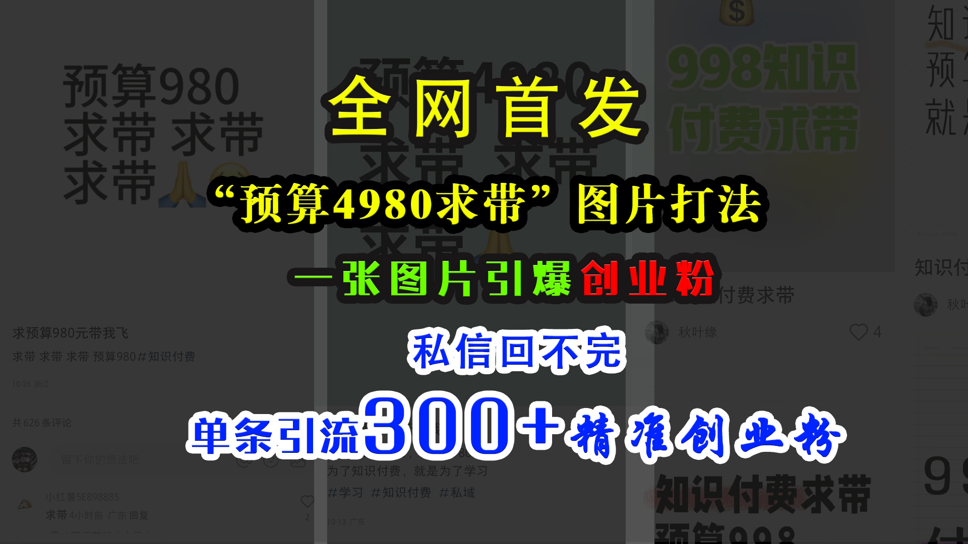 小红书“预算4980带我飞”图片打法，一张图片引爆创业粉，私信回不完，单条引流300+精准创业粉-奇奇网创