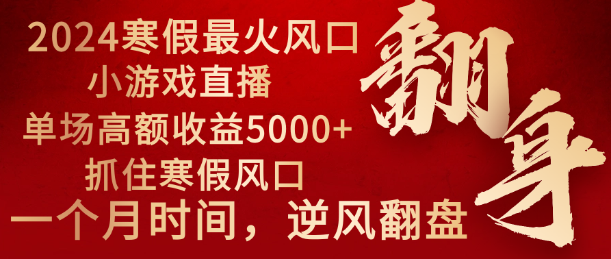 2024年最火寒假风口项目 小游戏直播 单场收益5000+抓住风口 一个月直接提车-奇奇网创