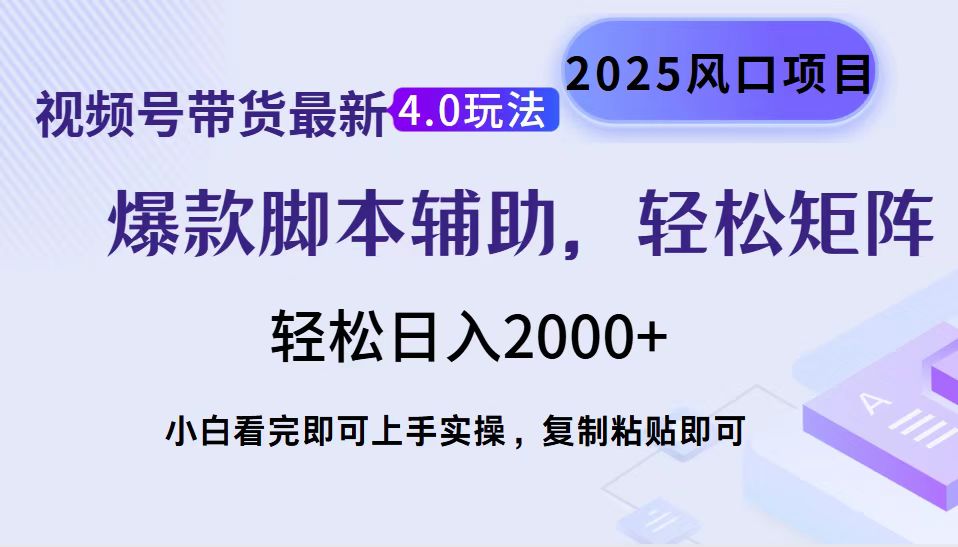 视频号带货最新4.0玩法，作品制作简单，当天起号，复制粘贴，脚本辅助，轻松矩阵日入2000+-奇奇网创