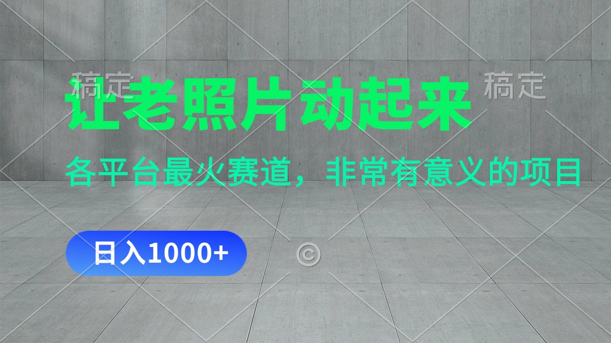 让老照片动起来，一天变现1000+，各平台最火赛道，看完就会-奇奇网创