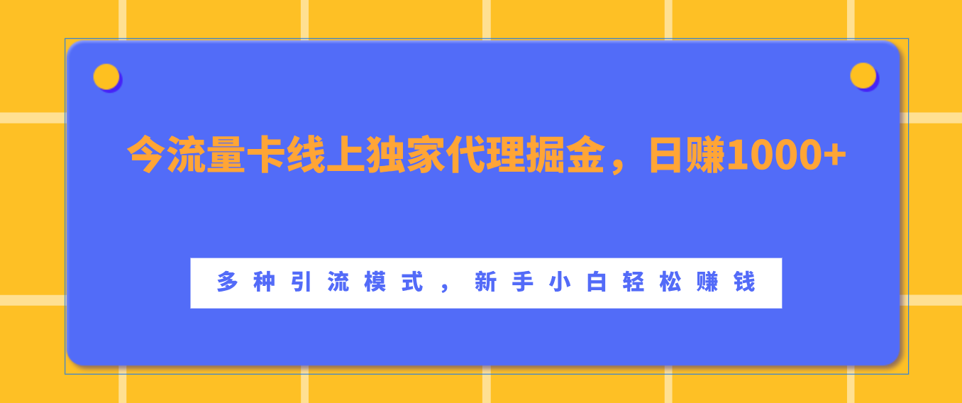 流量卡线上独家代理掘金，日赚1000+ ，多种引流模式，新手小白轻松赚钱-奇奇网创