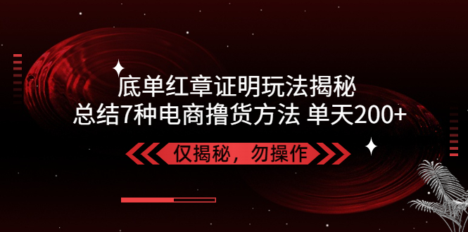 独家底单红章证明揭秘 总结7种电商撸货方法 操作简单,单天200+【仅揭秘】-奇奇网创