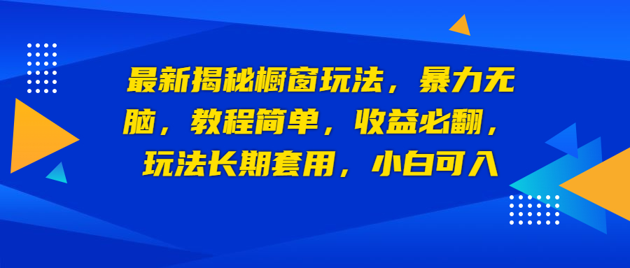 最新揭秘橱窗玩法，暴力无脑，收益必翻，玩法长期套用，小白可入-奇奇网创