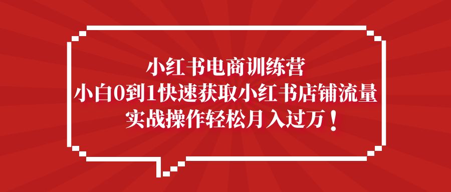小红书电商训练营，小白0到1快速获取小红书店铺流量，实战操作月入过万-奇奇网创