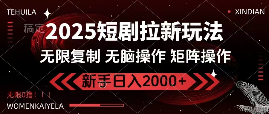 2025短剧拉新玩法，无需注册登录，无限0撸，无脑批量操作日入2000+-奇奇网创