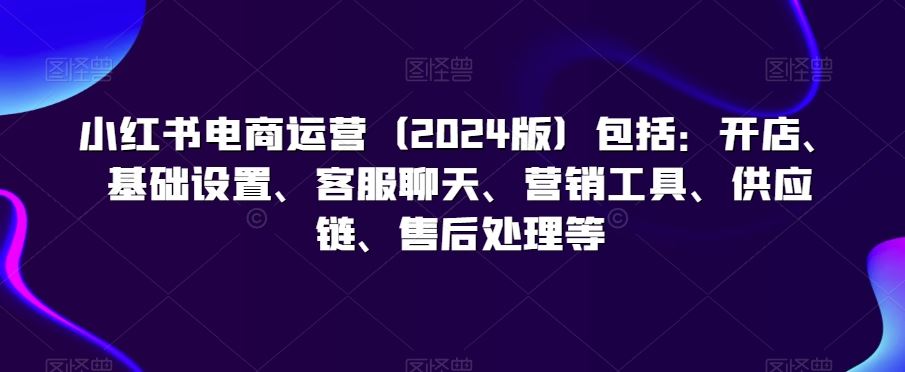 小红书电商运营（2024版）包括：开店、基础设置、客服聊天、营销工具、供应链、售后处理等-奇奇网创
