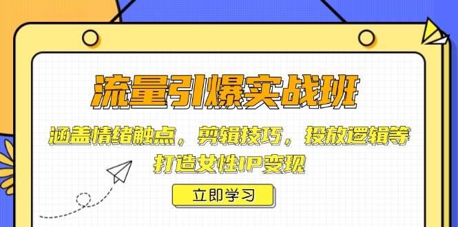 流量引爆实战班，涵盖情绪触点，剪辑技巧，投放逻辑等，打造女性IP变现-奇奇网创