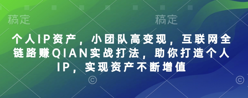个人IP资产，小团队高变现，互联网全链路赚QIAN实战打法，助你打造个人IP，实现资产不断增值-奇奇网创