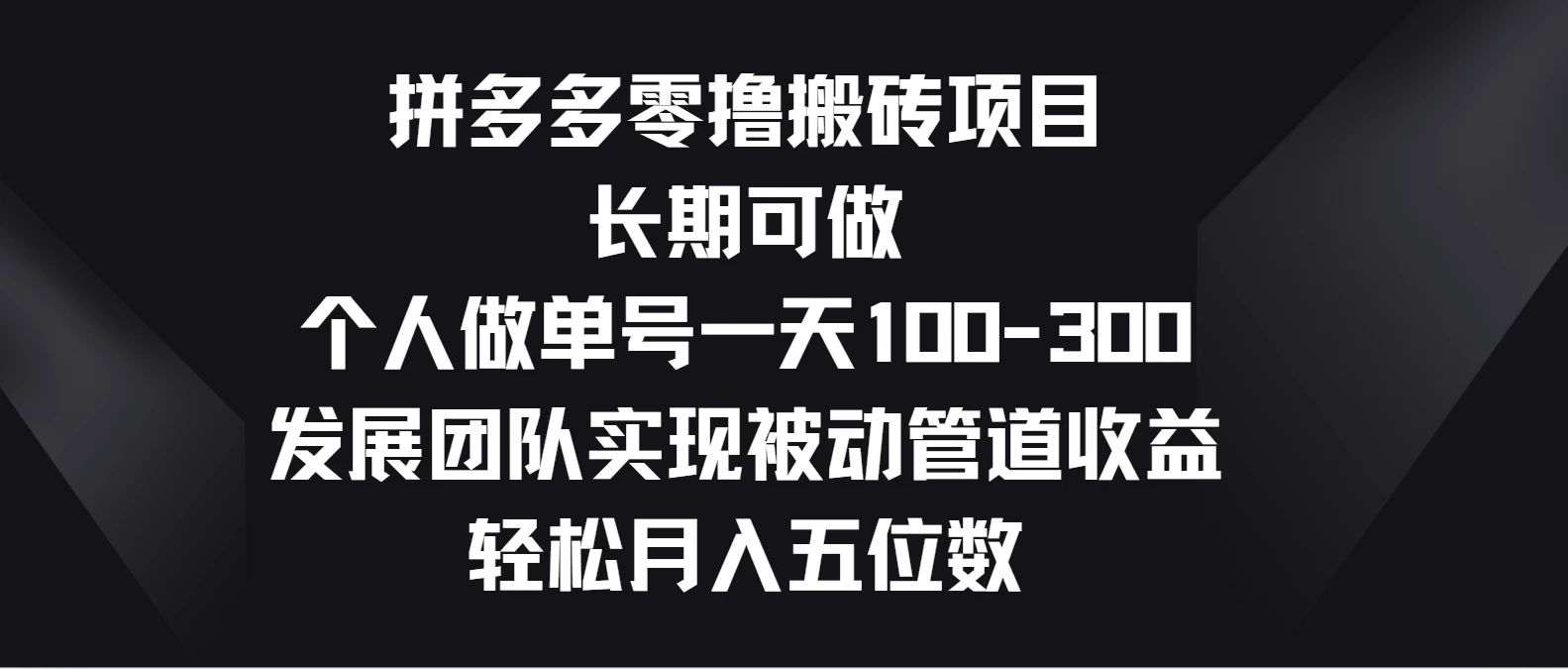 拼多多零撸搬砖项目，长期可做，个人做单号一天100-300，发展团队实现被动管道收益，轻松月入五位数-奇奇网创
