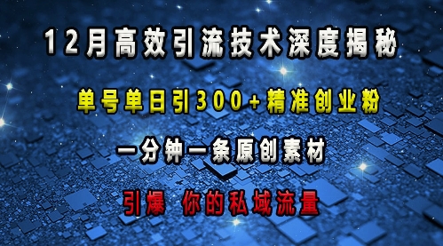 最新高效引流技术深度揭秘 ，单号单日引300+精准创业粉，一分钟一条原创素材，引爆你的私域流量-奇奇网创