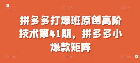 拼多多打爆班原创高阶技术第41期，拼多多小爆款矩阵-奇奇网创