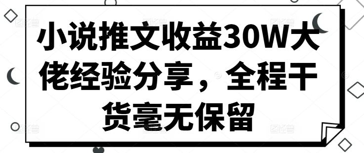 小说推文收益30W大佬经验分享，全程干货毫无保留-奇奇网创