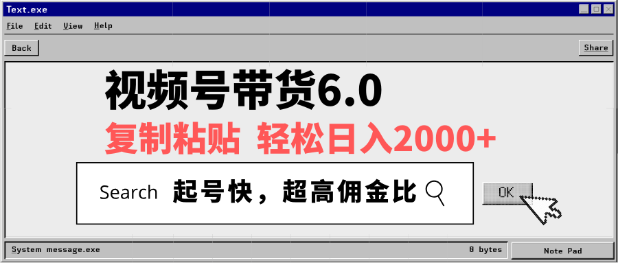 视频号带货6.0，轻松日入2000+，起号快，复制粘贴即可，超高佣金比-奇奇网创