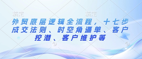 外贸底层逻辑全流程，十七步成交法则、时空角逼单、客户挖潜、客户维护等-奇奇网创