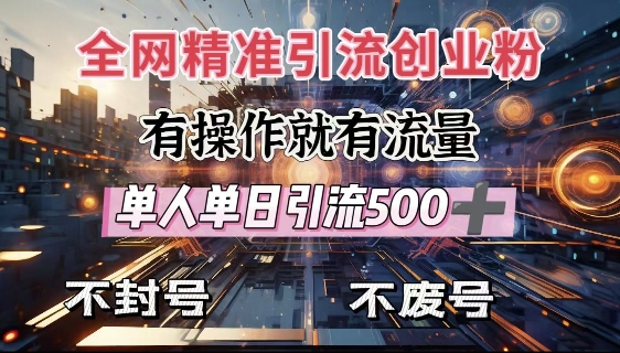 全网独家引流创业粉，有操作就有流量，单人单日引流500+，不封号、不费号-奇奇网创