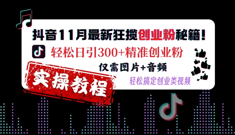 抖音11月最新狂揽创业粉秘籍，轻松日引300+精准创业粉，仅需图片+音频，轻松搞定创业类视频-奇奇网创