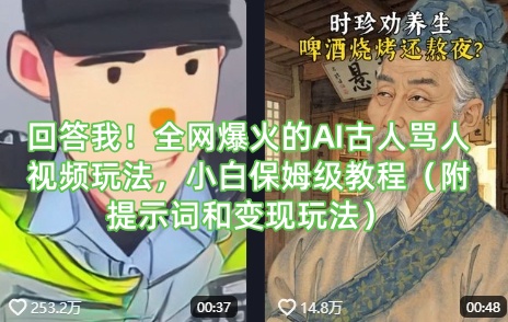回答我！全网爆火的AI古人骂人视频玩法，小白保姆级教程(附提示词和变现玩法)-奇奇网创
