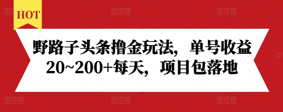 野路子头条撸金玩法，单号收益20~200+每天，项目包落地-奇奇网创