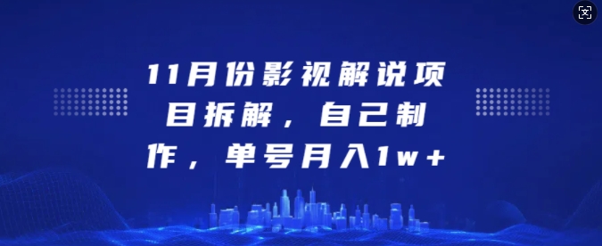 11月份影视解说项目拆解，自己制作，单号月入1w+【揭秘】-奇奇网创