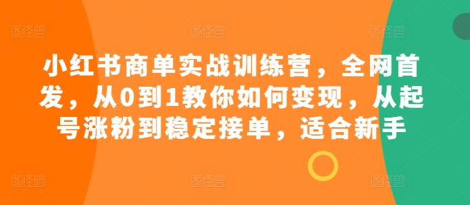 小红书商单实战训练营，全网首发，从0到1教你如何变现，从起号涨粉到稳定接单，适合新手-奇奇网创