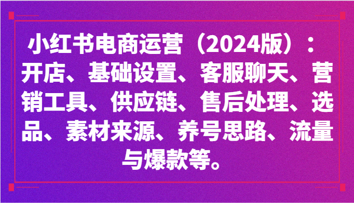 小红书电商运营（2024版）：开店、设置、供应链、选品、素材、养号、流量与爆款等-奇奇网创