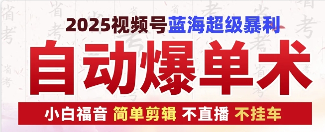 2025视频号蓝海超级暴利自动爆单术1.0 ，小白褔音 简单剪辑 不直播 不挂车-奇奇网创
