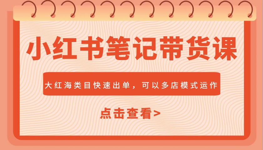 小红书笔记带货课，大红海类目快速出单，市场大，可以多店模式运作-奇奇网创