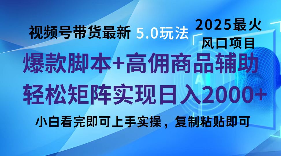 视频号带货最新5.0玩法，作品制作简单，当天起号，复制粘贴，脚本辅助，轻松矩阵日入2000+-奇奇网创