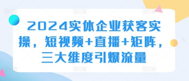 2024实体企业获客实操，短视频+直播+矩阵，三大维度引爆流量-奇奇网创