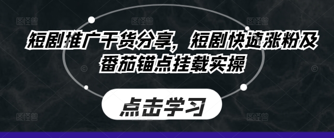 短剧推广干货分享，短剧快速涨粉及番茄锚点挂载实操-奇奇网创
