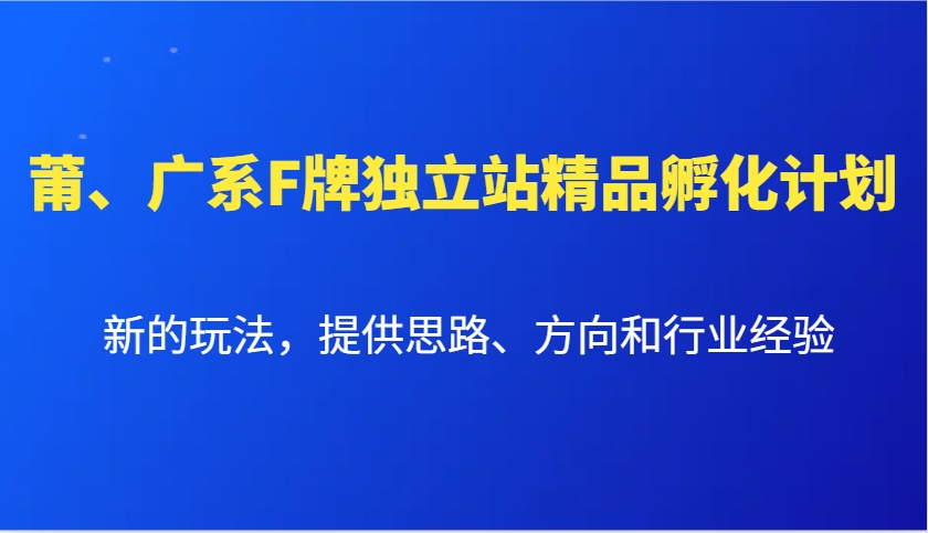 莆、广系F牌独立站精品孵化计划，新的玩法，提供思路、方向和行业经验-奇奇网创