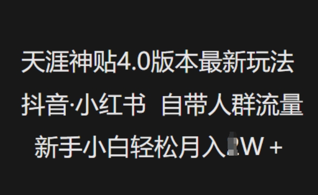天涯神贴4.0版本最新玩法，抖音·小红书自带人群流量，新手小白轻松月入过W-奇奇网创