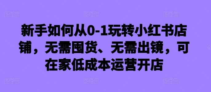 新手如何从0-1玩转小红书店铺，无需囤货、无需出镜，可在家低成本运营开店-奇奇网创