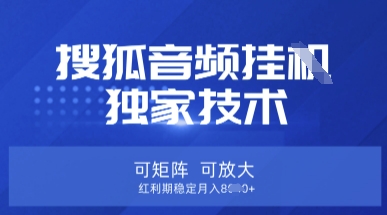 【搜狐音频挂G】独家技术，可矩阵可放大，红利期稳定月入8k【揭秘】-奇奇网创