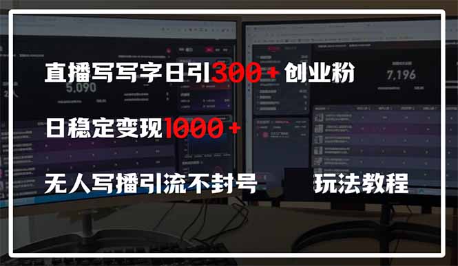直播写写字日引300+创业粉，日稳定变现600+无人写播引流不封号，玩法教程-奇奇网创