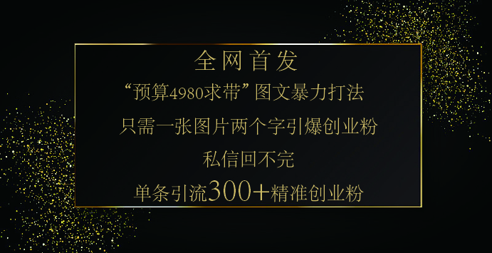 小红书,“预算 4980 带我飞” 的神奇图片引流法,堪称涨粉核武器!只需一张图,就能单条笔记凭借此方法,轻松引流 300 + 精准创业粉!-奇奇网创