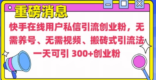 快手最新引流创业粉方法，无需养号、无需视频、搬砖式引流法【揭秘】-奇奇网创
