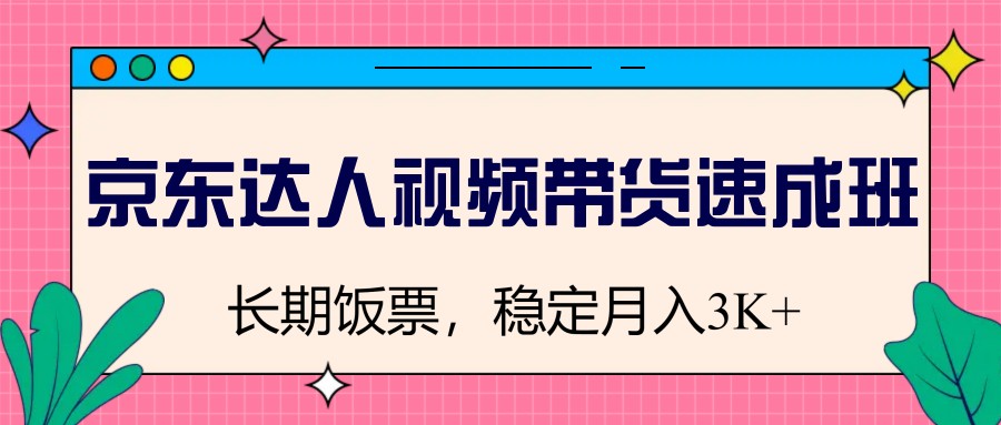 京东达人视频带货速成班，长期饭票，稳定月入3K-奇奇网创