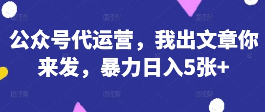 公众号代运营，我出文章你来发，暴力日入5张+【揭秘】-奇奇网创