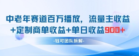 中老年赛道百万播放+流量主收益+定制收益，单日收益9张-奇奇网创