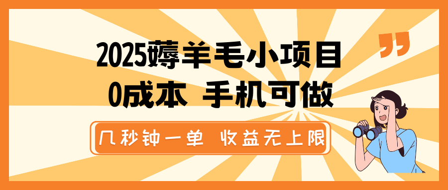 2025薅羊毛小项目，0成本 手机可做，几秒钟一单，收益无上限-奇奇网创