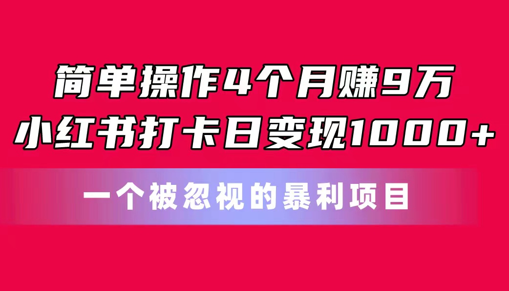 简单操作4个月赚9万！小红书打卡日变现1000+！一个被忽视的暴力项目-奇奇网创