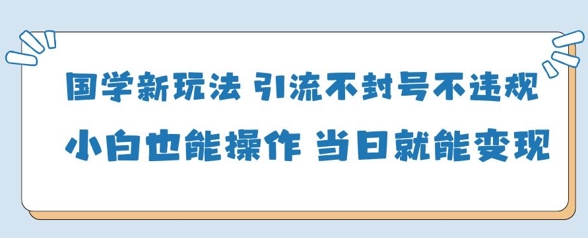 国学新玩法，引流不封号不违规小白也能操作，当日就能变现-奇奇网创