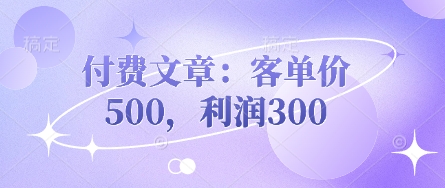 付费文章：客单价500，利润300-奇奇网创