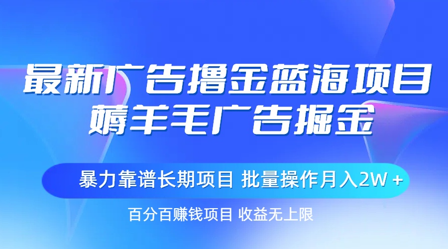 最新广告撸金蓝海项目，薅羊毛广告掘金 长期项目 批量操作月入2W＋-奇奇网创