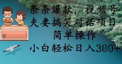 条条爆款，视频号夫妻搞笑对话项目，简单操作，小白轻松日入3张+-奇奇网创